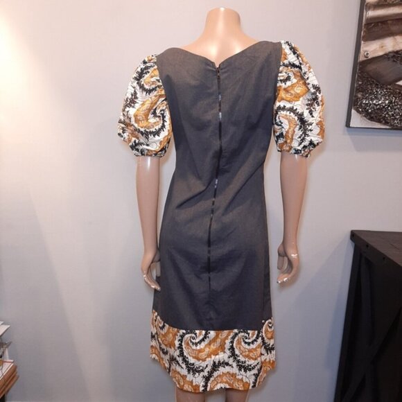 Idy Xotica African Designer Midi Dress Puff Sleeve Limited Edition Woodin Fabric - Picture 8 of 14